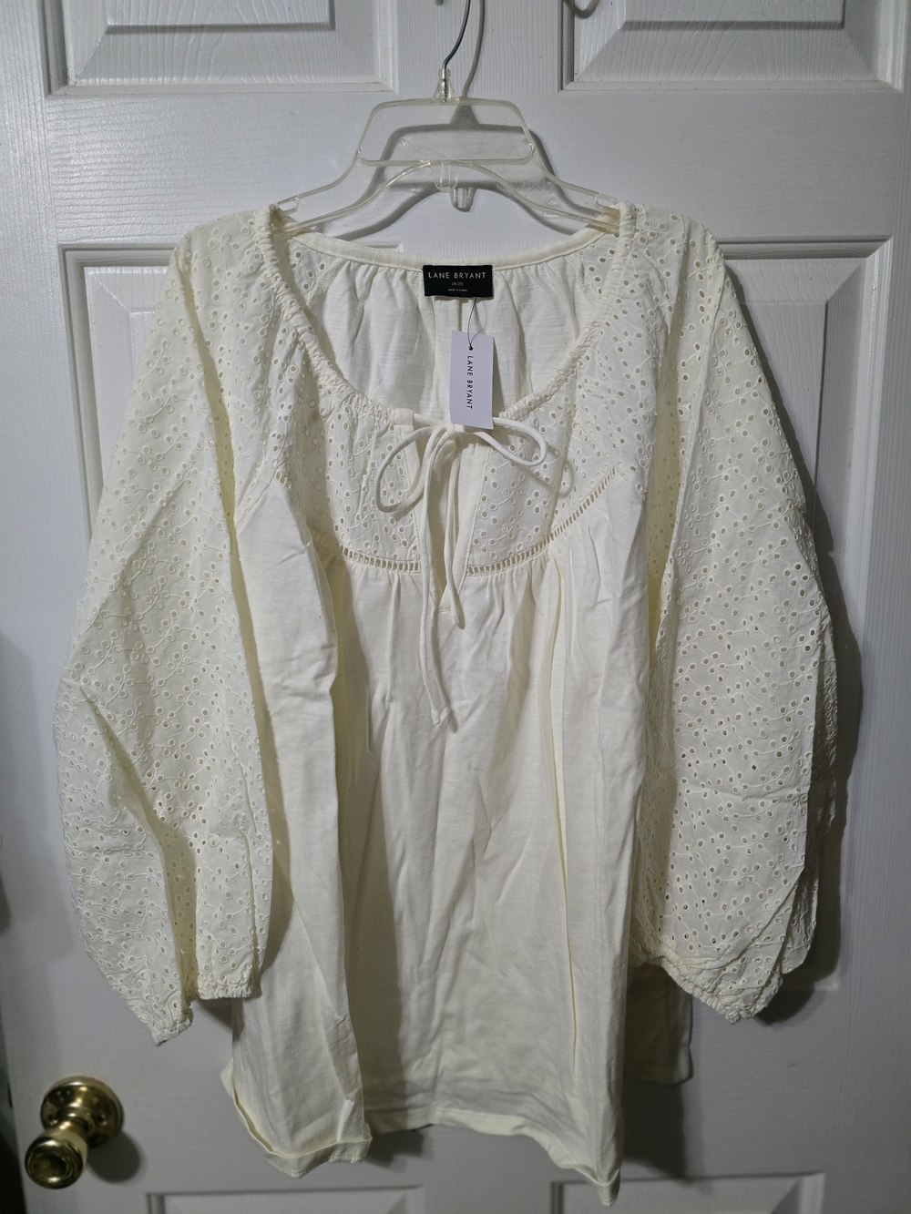 Lane Bryant Cream Eyelet Tie-Front Tunic